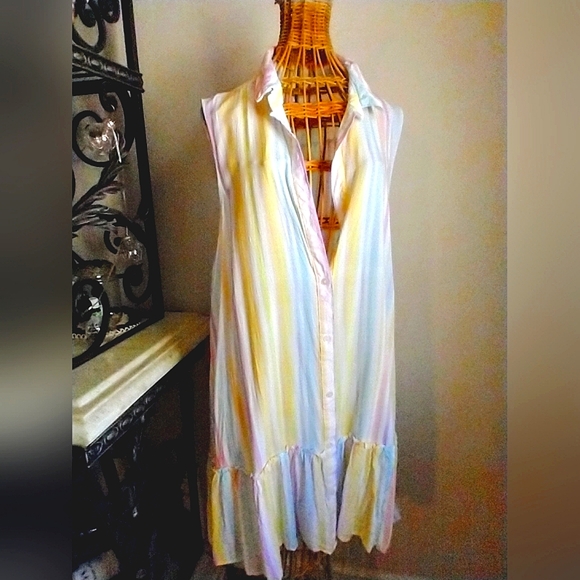 Striped Swing Sleeveless Dress Slide Front Pockets - Picture 2 of 16